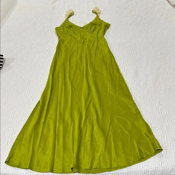 DOEN Claire Dress Silk Chartreuse Green Midi Maxi Slipdress XS Babydoll Retro - Picture 8 of 15